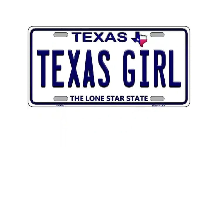 Texas license plate with 'Texas Girl' text on a white background