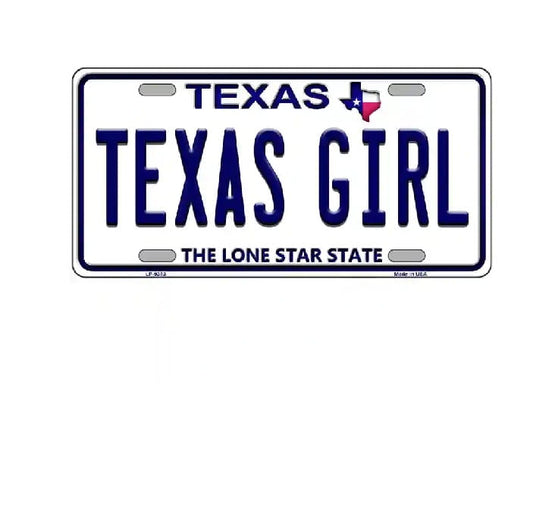 Texas license plate with 'Texas Girl' text on a white background