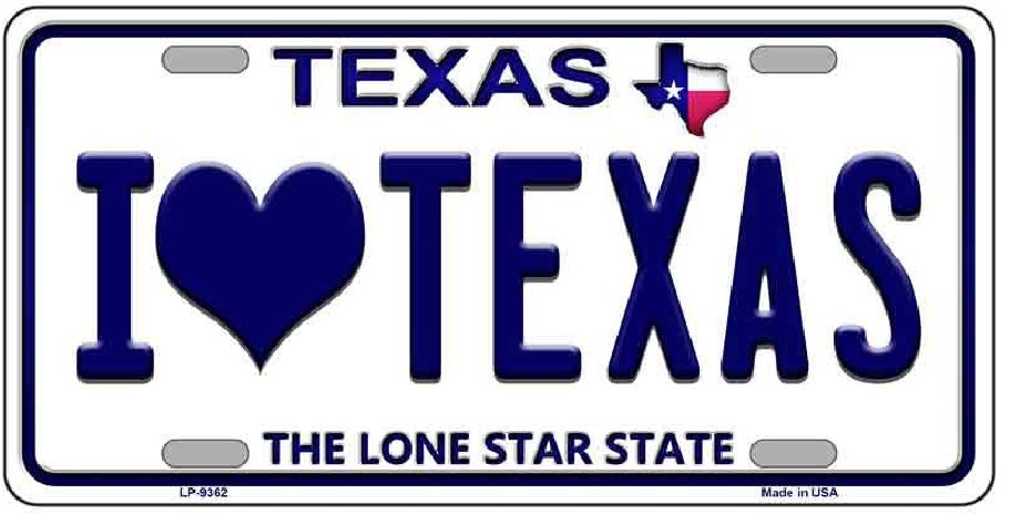 I Love Texas Novelty Metal License Plate