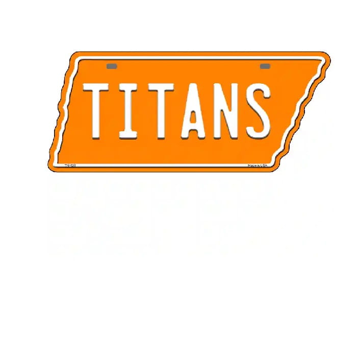 Orange license plate with 'TITANS' text on a white background