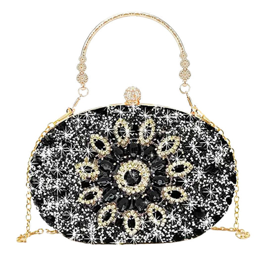 Clutch Black Crystal Hard Case Bag for Women