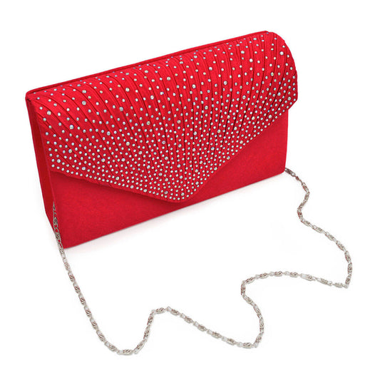 Clutch Red Ruched Rhinestone Bag for Women