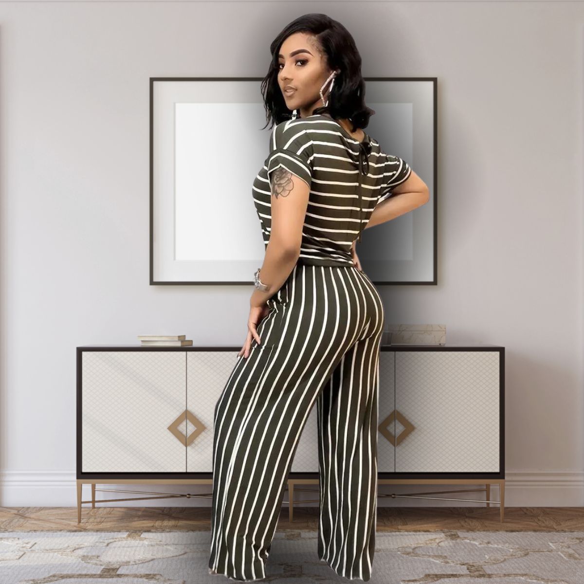 Olive Stripe 2XL Jumpsuit