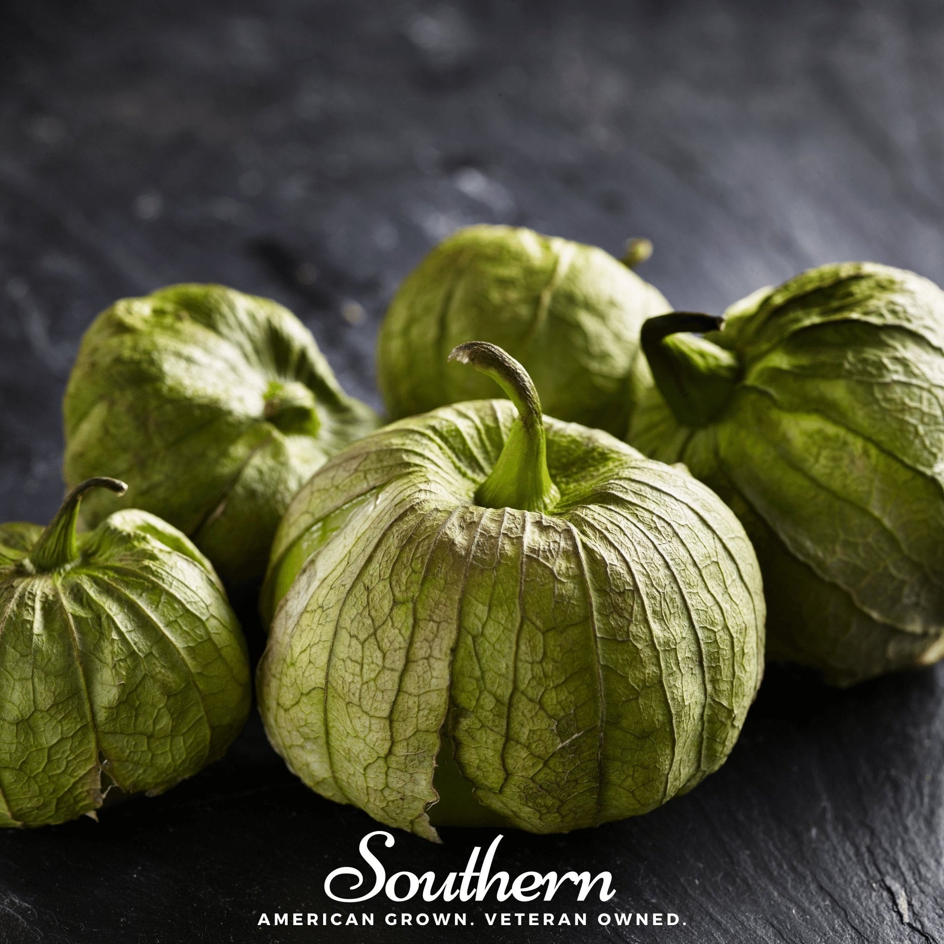 Green tomatillos on a dark background with 'Southern' branding.