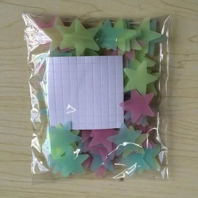 Top Quality 50pcs 3D Stars Glow In The Dark Wall Stickers Luminous Fluorescent Wall Stickers For Kids Baby Room Bedroom Ceiling Home Decor
