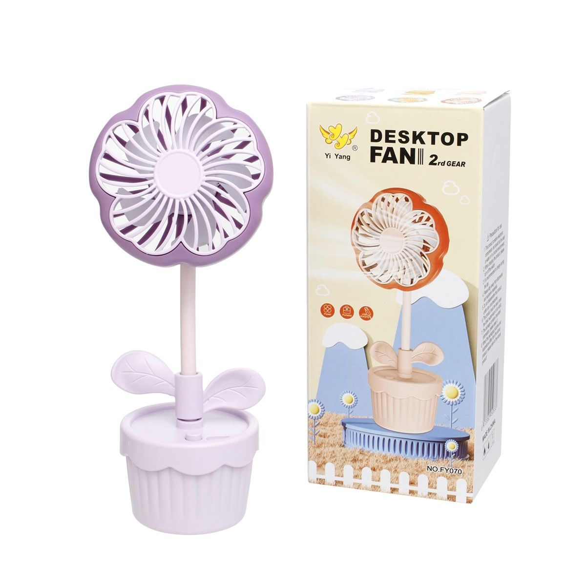 Portable Desk Fan Purple Flower Pot Kuromi