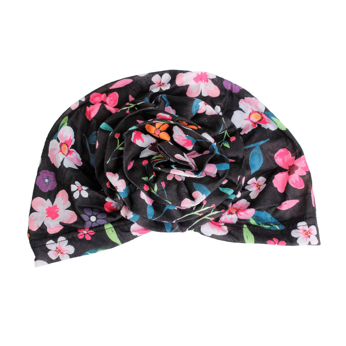 Black Floral Flower Knot Turban