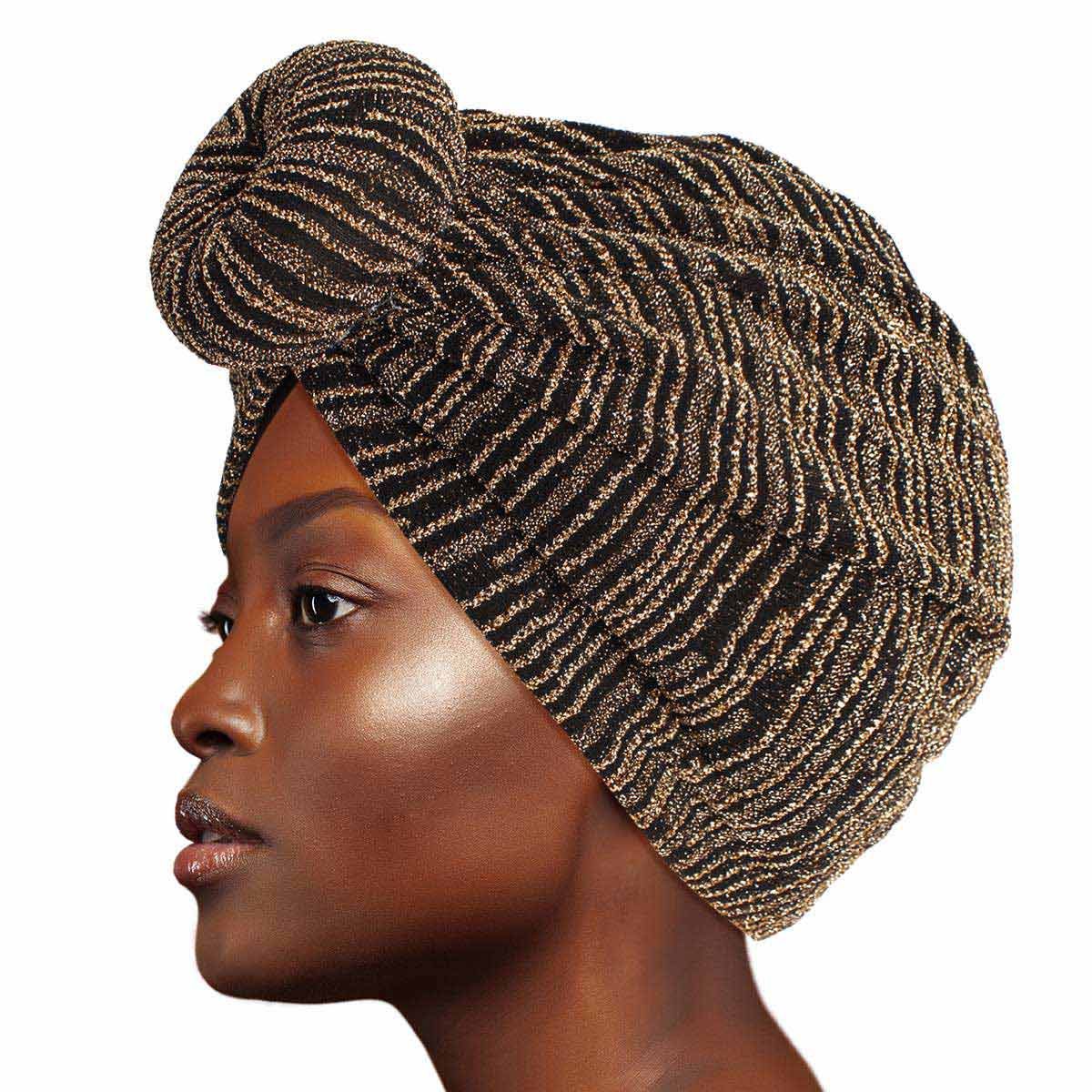 Gold Stripe Donut Knot Turban