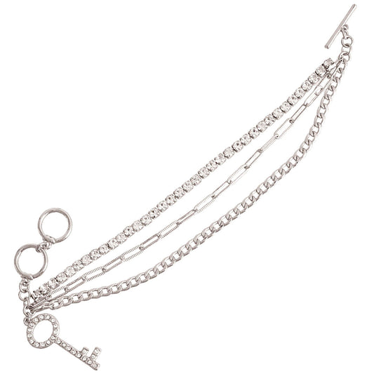 Silver Layered Chain Key Bracelet
