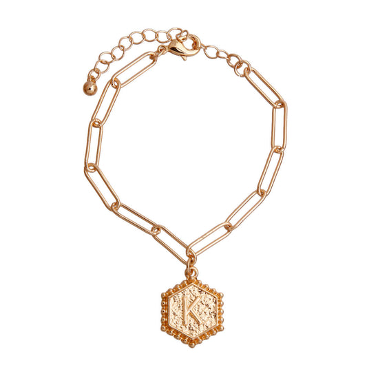K Hexagon Initial Charm Bracelet