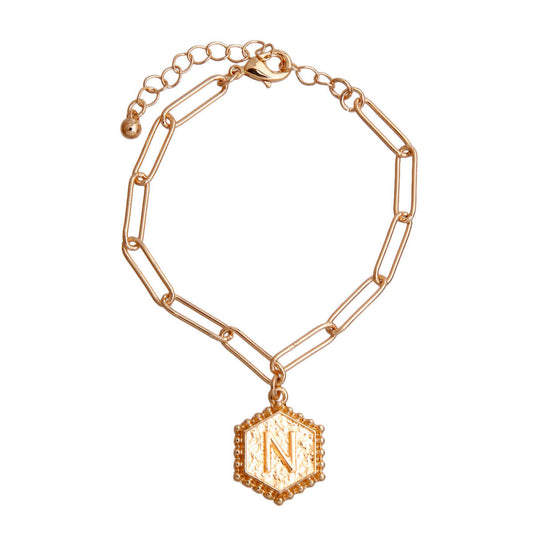N Hexagon Initial Charm Bracelet