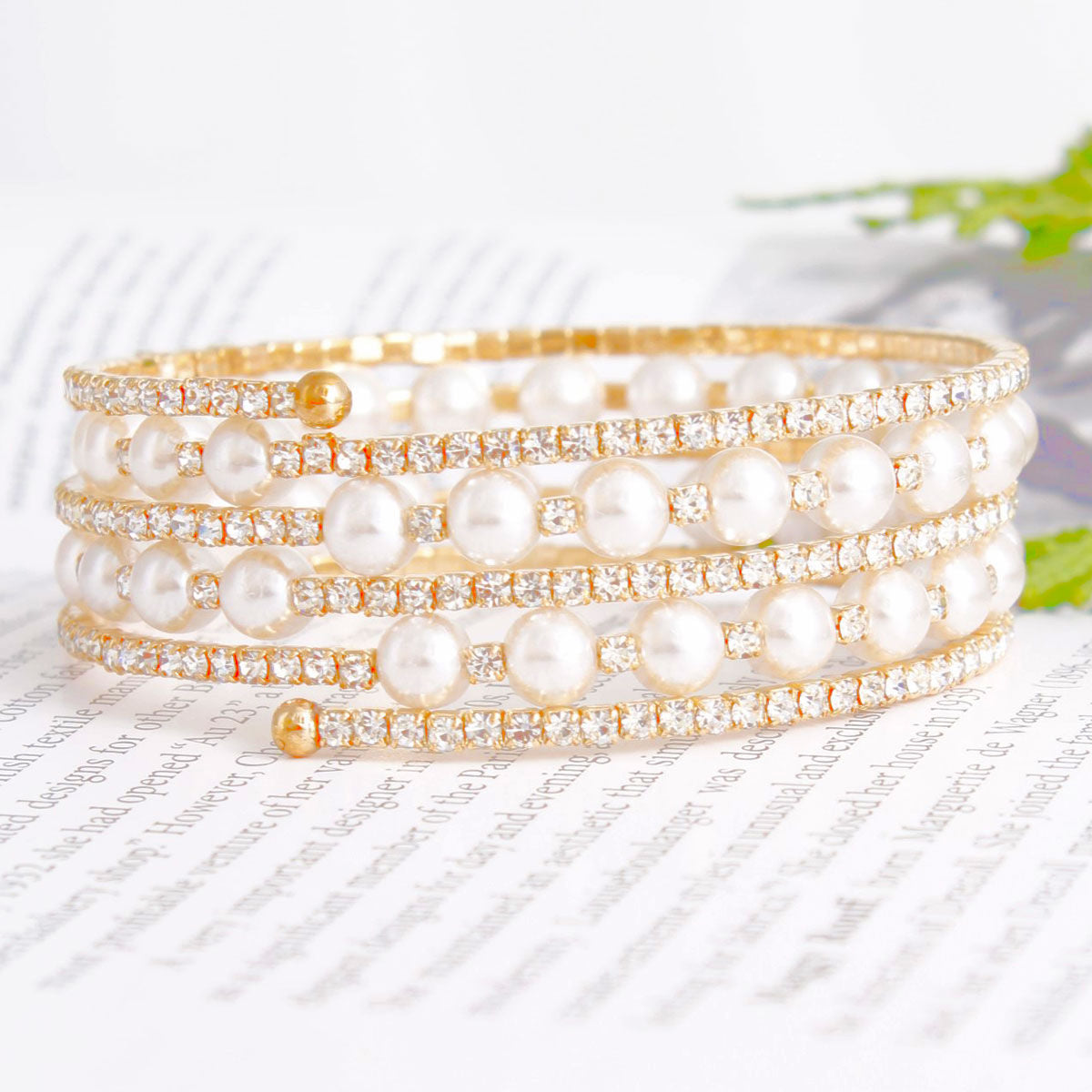 5 Row Gold Pearl Memory Bracelet