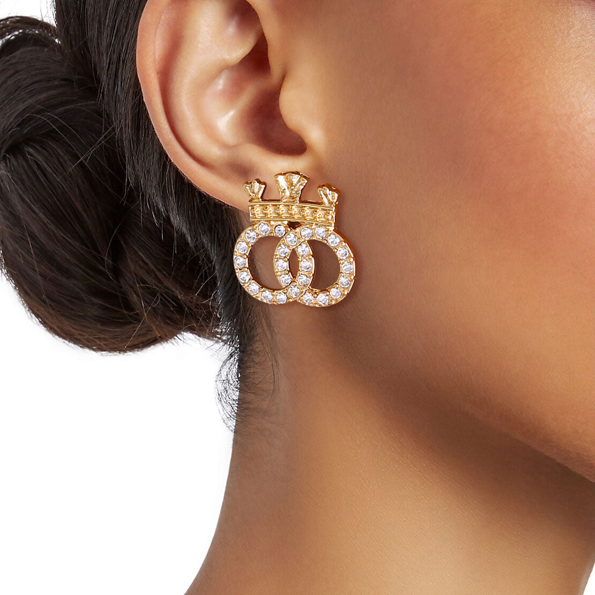 Regal Crown Studs - Gold Rhinestone