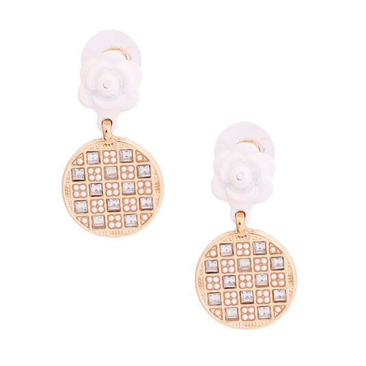 White Flower Checkerboard Earrings