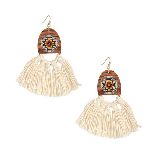 Cream Tassel Wooden Earrings