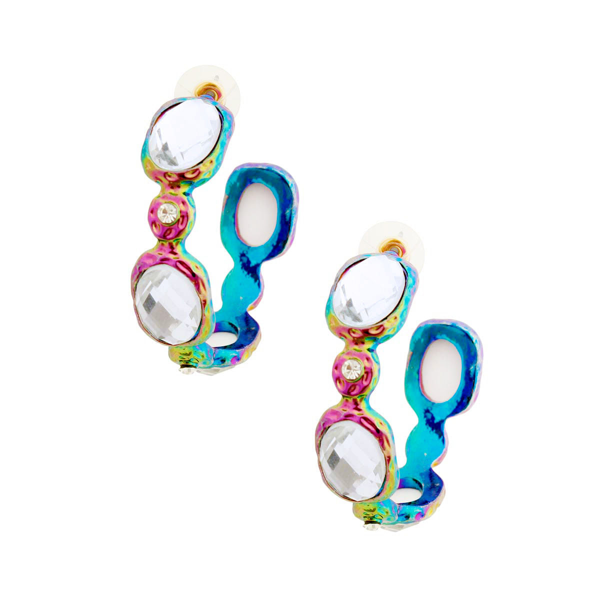 Vibrant Rainbow Crystal Hoops