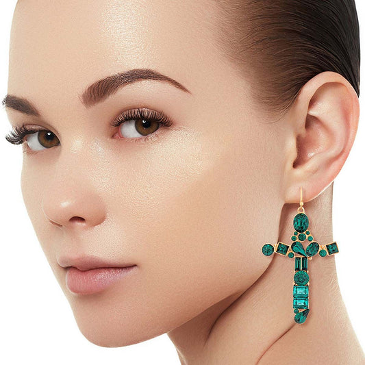 Green Celeb Cross Earrings