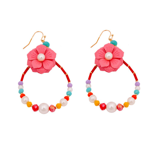 Multi Color Flower Teardrop Earrings