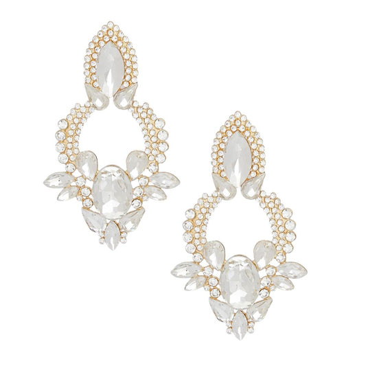 Drop Radiant Crystal Teardrop Formal Gold Earrings