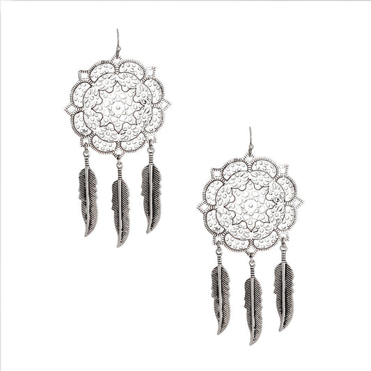 Burnished Silver Filigree Feather Earrings