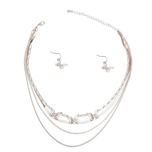 Silver 4 Layer Butterfly Chain Necklace