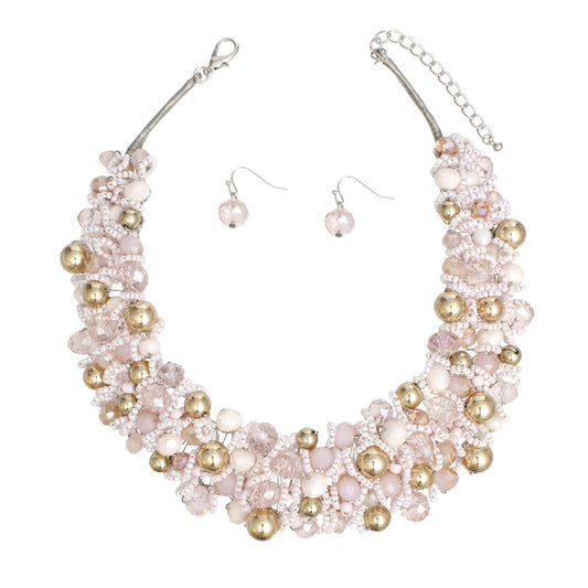 Bib Pale Pink Artistic Glass Copper Choker Set