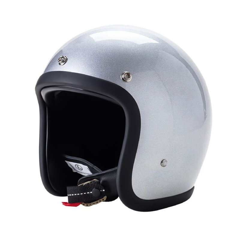 Silver helmet with black interior on a white background