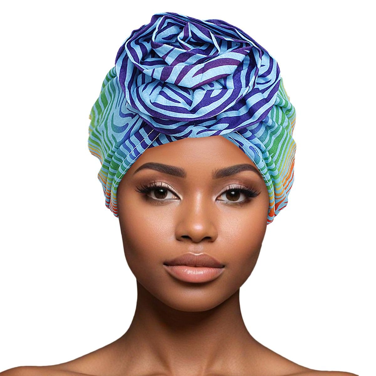 Turban Pre-Tied Flower Blue Ombre Zebra for Women