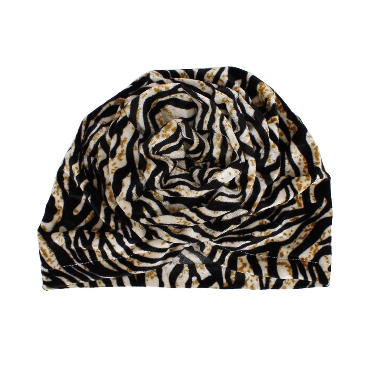 Turban Pre-Tied Flower Velvet Zebra Print Women