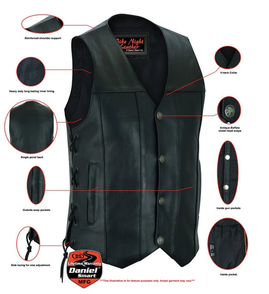 Diagram Daniel Smart Men's Single Back Panel Concealed Carry Vest (Buffalo Nickel Head Snaps)