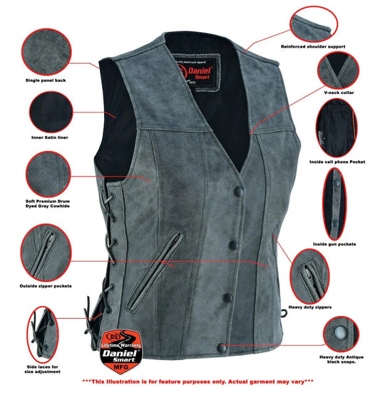 Diagram Daniel Smart Women's Gray Single Back Panel Concealed Carry Vest