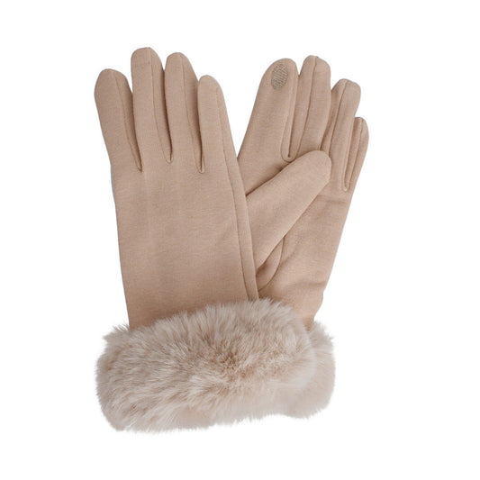 Gloves Beige Fur Trim Winter Gloves for Women