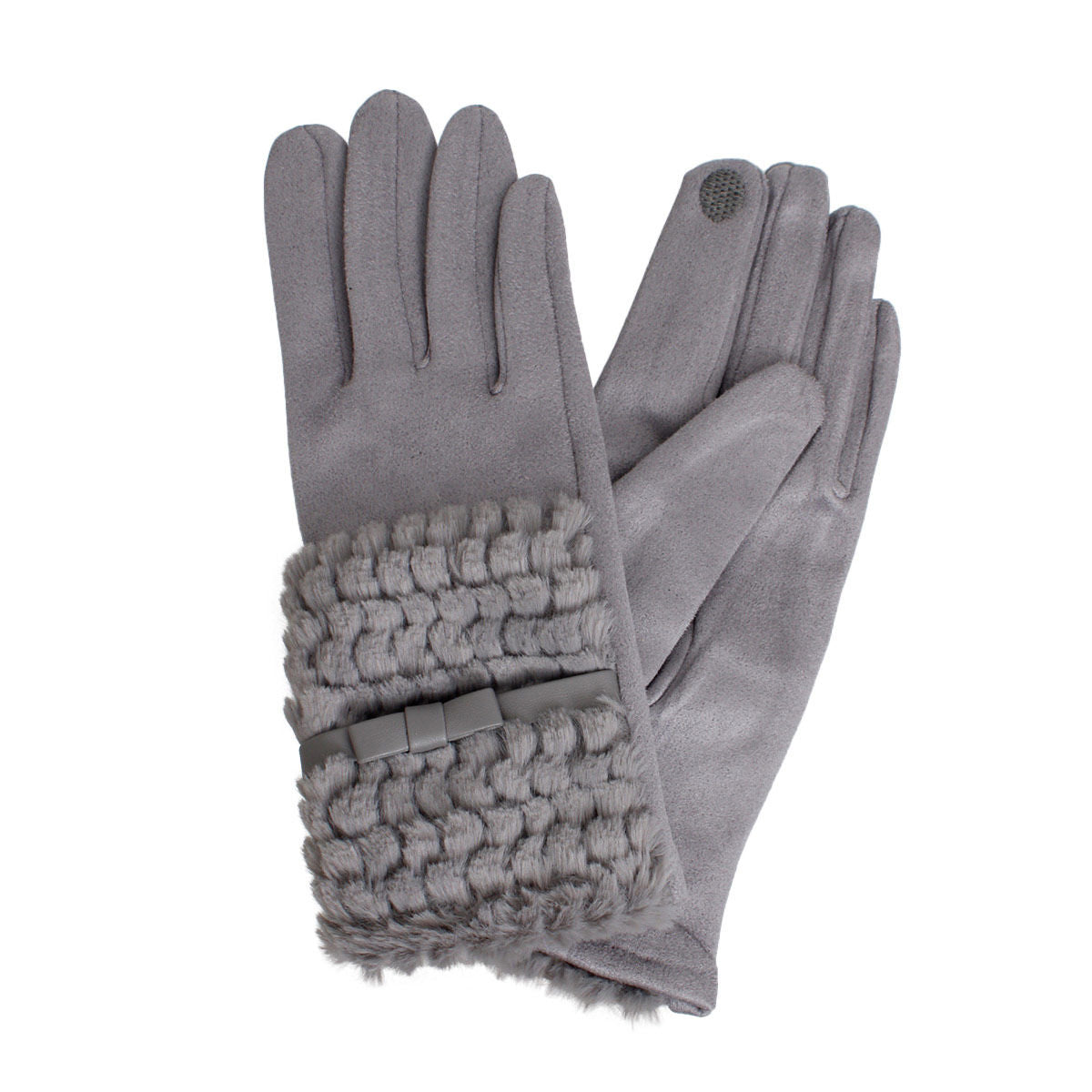 Gloves Gray Ribbon Fur Winter Gloves for Women