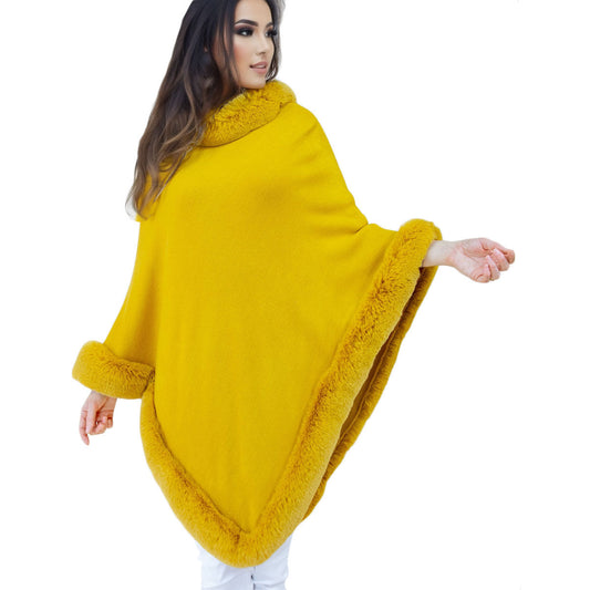 Poncho Gold Fur Trim for Women