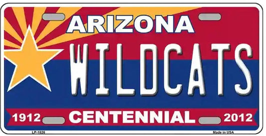 Arizona Wildcats Centennial License Plate. Arizona license plate with 'WILDCATS' text and centennial details