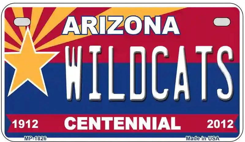 Arizona Wildcats motorcycle license plate with state flag design. Arizona Wildcats Centennial Motorcycle License Plate