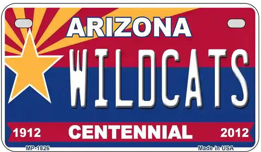 Arizona Wildcats motorcycle license plate with state flag design. Arizona Wildcats Centennial Motorcycle License Plate