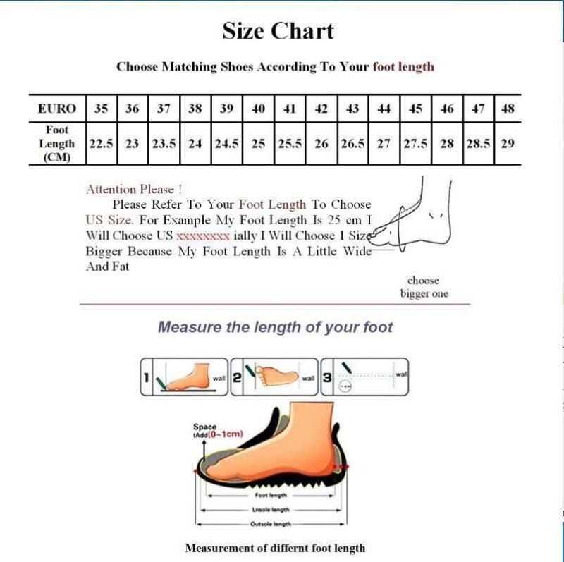 Shoe size chart with measurements for foot length in centimeters and inches, and a diagram of a foot for measurement guidance.