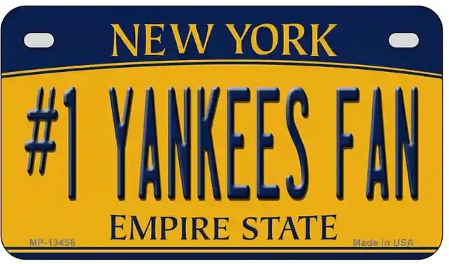 Number 1 Yankees Fan Novelty Metal Motorcycle Plate