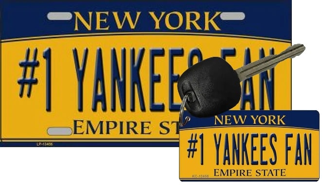 Number 1 Yankees Fan Souvenir License Plate AND Key Chain