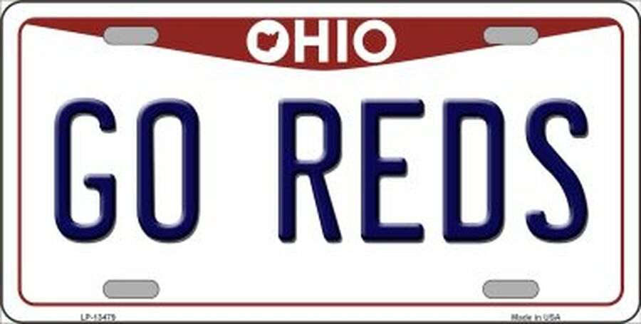 Go Reds Ohio State Background Novelty Metal Souvenir License Plate