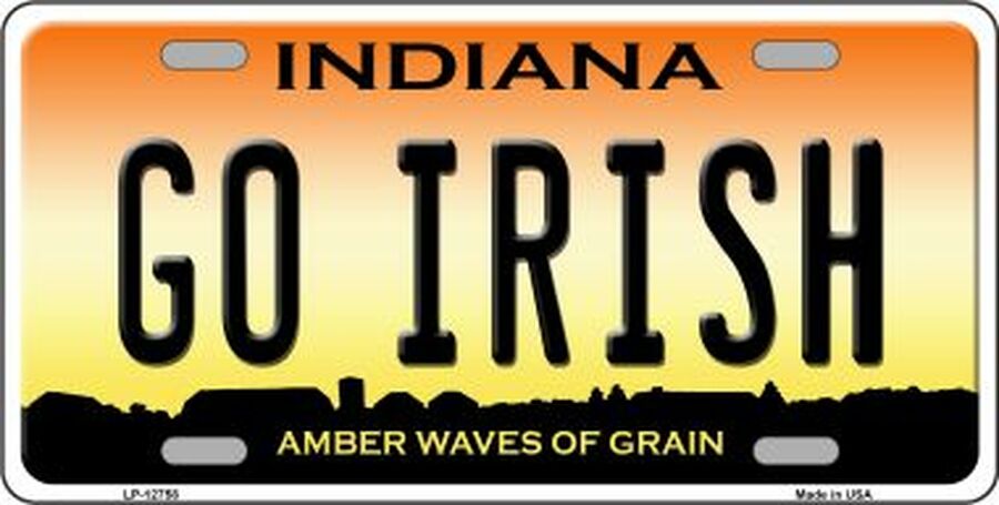 Go Irish Indiana State Background Metal Vanity License Plate