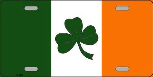 Shamrock On Irish Flag Metal Novelty License Plate