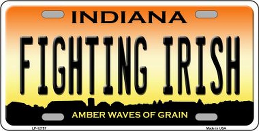 Fighting Irish Indiana State Background Metal Vanity License Plate