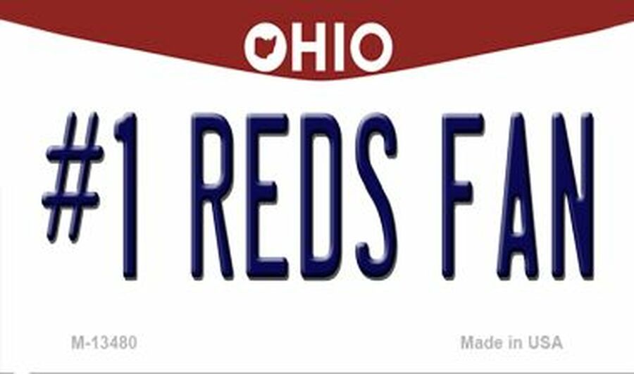 Number 1 Reds Fan Ohio State Background Novelty Metal Souvenir License Plate
