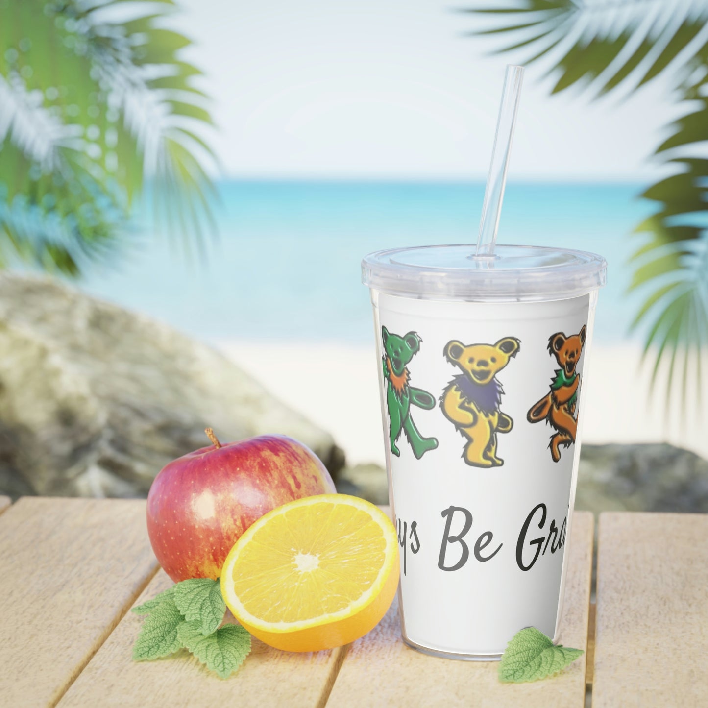 At Beach Grateful Marching Bears Plastic Tumbler with Straw