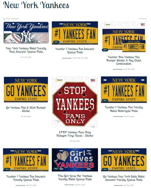 Yankees NY State Novelty Metal Motorcycle License Plate