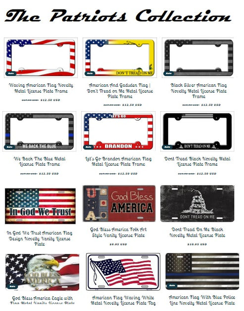 Patriotic Collection License Plates and Frames