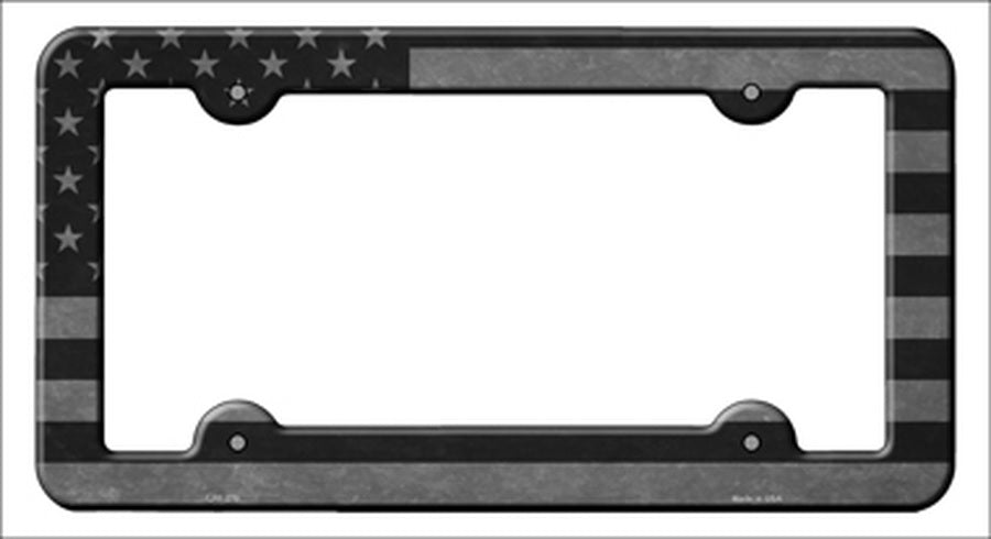 Black Silver American Flag Novelty Metal License Plate Frame