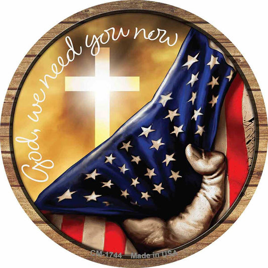 God We Need You Now American Flag Circular Coaster Set of 4